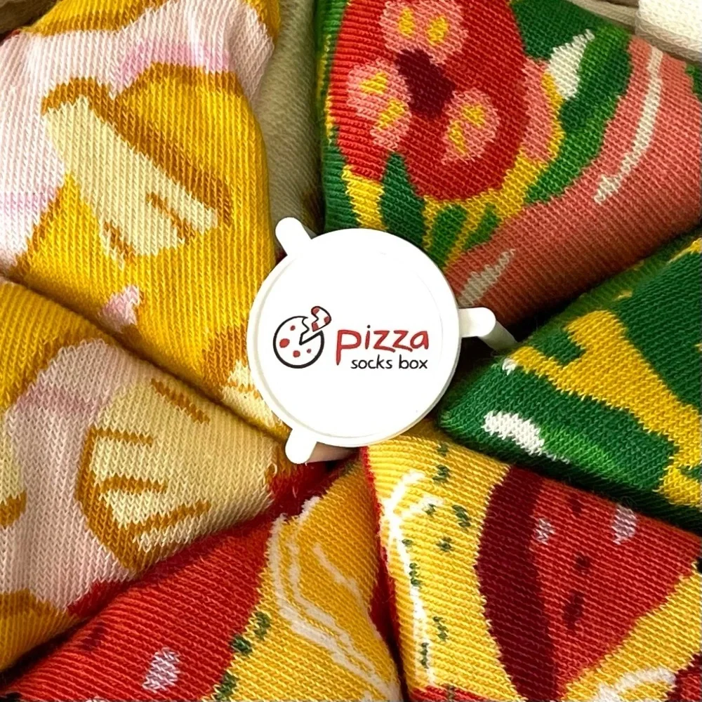 Pizza Box Socks 4pairs MIX Hawaii Italian Pepperoni Cotton Blend US Sz5.5-9